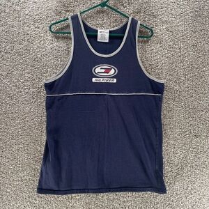 Vintage Tommy Hilfiger Athletics Shirt Mens Medium Blue‎ Tank Top USA Made Logo
